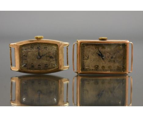 Watches - a vintage 1930s 9ct gold tank cased wrist watch, silvered rectangular dial, raised gilt Arabic numerals, 15 jewel S