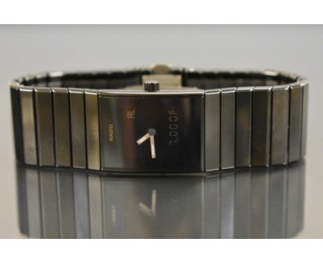 Rado  - a Diastar stainless steel and ceramic bracelet watch, black dial, silver hands, quartz movement, ceramic bracelet, ti