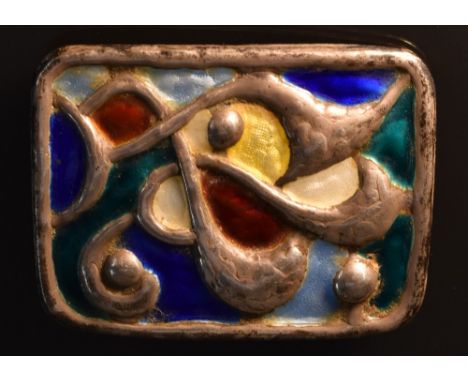 Oystein Balle  - a Norwegian modernist abstract design 925 sterling silver and enamel brooch, three dimensional waves and mul