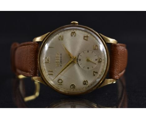 Trebex - a gentleman's 9ct gold incabloc wristwatch, silvered sun burst dial, Arabic numerals, minute track, subsidiary secon