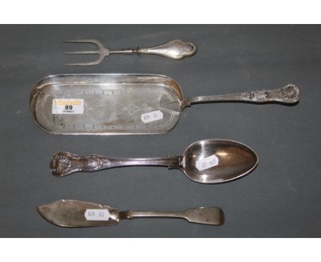 A late Victorian silver Kings pattern crumb tray by Mappin and Webb, 30 cm long, Birmingham 1896, a Victorian silver fiddle p