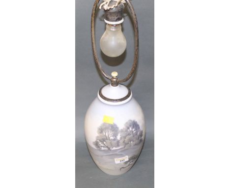 A Bind and Grondhal porcelain bulbous electric table lamp, the body decorated with pasture scene, No. 8504 (lacking shade). 5