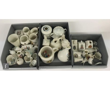 A collection of assorted early 20th Century crested china to include W.H Goss 'Model of Cromwellian Mortar found at Hythe', a