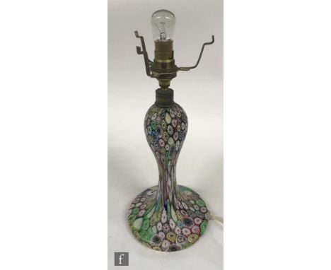 A later 20th Century millefiori table lamp decorated with murrine canes in polychrome colours, total height 35cm. 