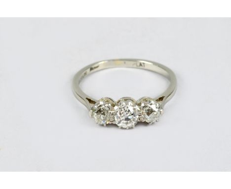 Ladies three stone diamond and platinum ring, by S.G. & Co. Ltd (approx. 0.9 carat diamond weight) 