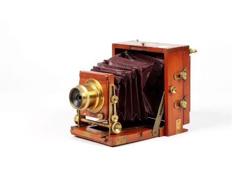 Victorian 1896 Instantograph, mahogany and brass quarter plate camera 3” x 4” with brass Lancaster & Sons patent lens 