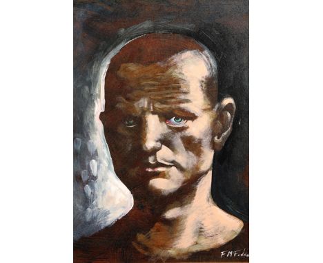 Frank McFadden (Scottish Contemporary) Framed oil on board, signed ‘Portrait, Glasgow Youth’ 33cm x 40cm 