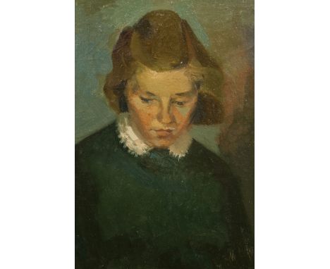 Sylvia Wishart RSA (Scottish 1936-2008) ARR Oil on board, signed ‘Portrait of a young girl’ 51cm x 33 cm 