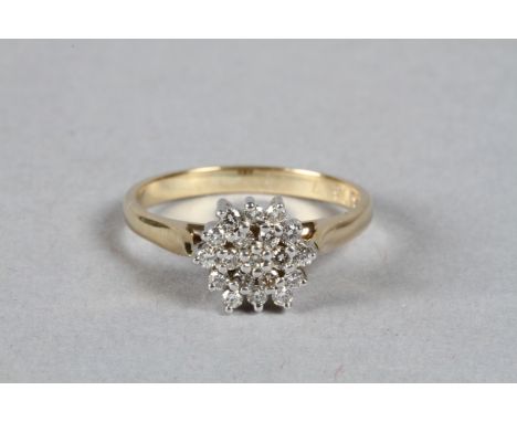 Ladies 9 Carat yellow gold diamond cluster ring