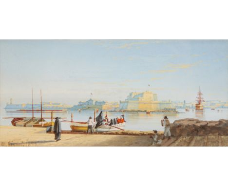 M. Gionni (Early 20th Century) Framed watercolour, signed and dated 1899 ‘Italian Port’ 9cm x 19cm 