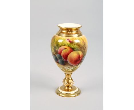 Royal Worcester vase of Ovoid form on gilt foot, hand painted fruit signed W. Ricketts No 2260 date coded 1931. 14.5cm high 