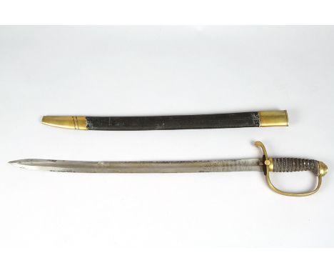 19th Century british constabulary sword, By Parker, Field & Sons, London. Plain brass hilt with D-shaped tongue knuckle guard