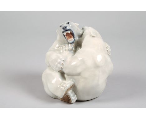 Royal Copenhagen figure group, two Polar Bears playing, Factory stamp No. 2317 B.A. 15cm high 