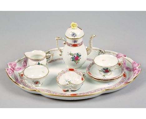 Fine eight piece Herend Cabaret set, decorated with floral sprays comprising of a coffee pot, sugar and cream, two coffee cup