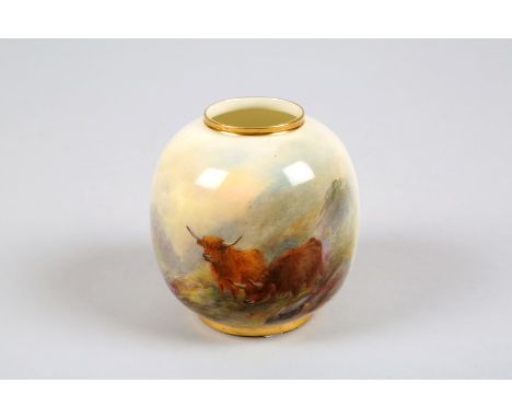 Royal Worcester vase spherical form, hand painted Highland cattle, signed Harry Stinton, No 2491 date coded 1921. 8cm high 