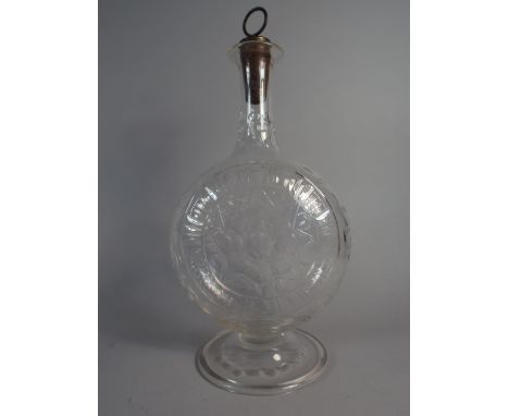 An Early Whitefriars Glass Moon Flask Decanter with Clock Face Decoration. Designed by Harry Powell. 30 Cm High.