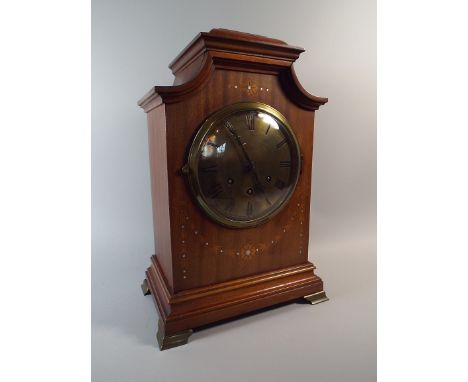 An Edwardian Mother of Pearl Inlaid Bracket Clock by Gustav Becker with Brass Dial having Roman Numerals and Brass Bracket Fe