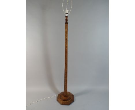 An Art Deco Oak Standard Lamp of Tapering Square Form on Octagonal Base
