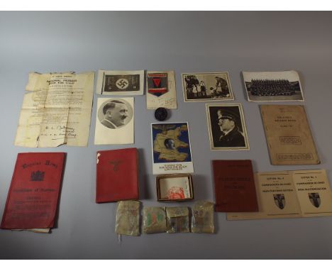 A Collection of WWII Nazi Memorabilia to Include A Photo of Polish Holocaust Prisoner Edward Fikus with His Cloth Arm Badge "