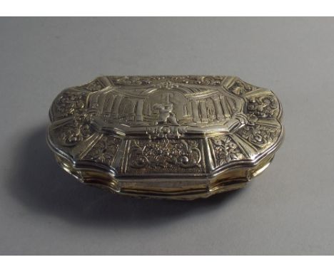An 18th Century Continental White Metal Snuff Box Decorated in Relief with Shepherd Minding Flock and Looking to House with C