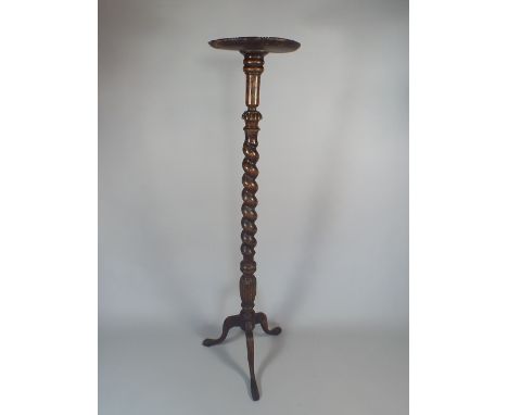 A Late 19th Century Torchere Having Circular Piecrust Top, Barley Twist Support and Tripod Base 135 Cm High. 