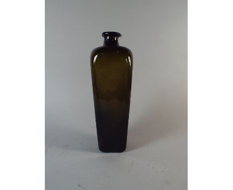 An Early 19th Century Dutch Freeblown Green Glass Gin Bottle. 24cm high