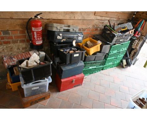 A large assorted quantity of antique and later hand tools etc, incl. planes, moulding planes, chisels, d-i-y materials etc et