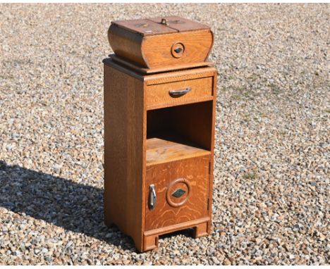 An Art Deco period golden combination sewing box/cabinet, 34 cm x 33 cm x 88 cm h