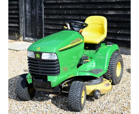 A John Deere LT160 automatic tractor lawn mower 16HP Kohler engine (runs), 362 hours showing on digital display, 38" cutting 