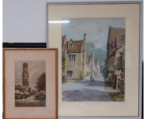 Aubrey R. Phillips R.W.A. (b.1920) Welsh, 'Village street', signed and dated '77 lower left, mixed media, framed and glazed, 