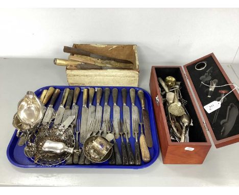 John Sayles, Francis Townsend, Hiram Wild and Other Sheffield Table Knives, fork, etc, plated jug and sugar bowl, plated dish