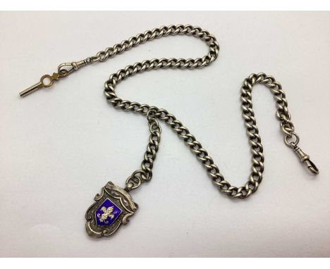 A Curb Link Double Albert Chain, to double swivel style clasps, suspending a hallmarked silver and enamel medallion pendant, 