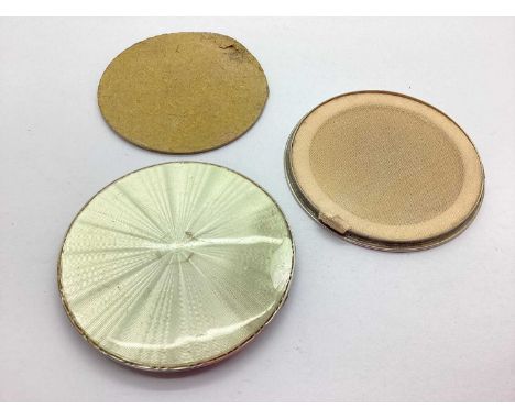 A Hallmarked Silver and Enamel Powder Compact, Birmingham 1935, gilt lined, highlighted in white enamel (damages).