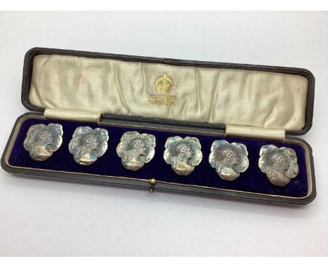 Horton &amp; Allday; A Set of Six Hallmarked Silver Art Nouveau Buttons, flora theme with each button in the form of a flower