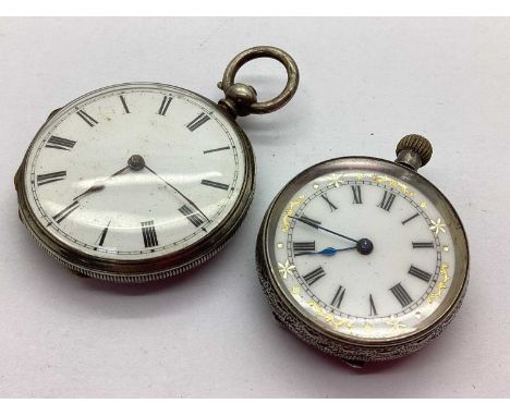 A Hallmarked Silver Cased Openface Pocketwatch, the unsigned white dial with black Roman numerals and gilt decoration, to eng