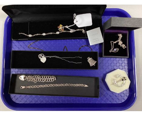 "925" and Other Jewellery, including a hallmarked silver commemorative bell brooch, Mackintosh style pendant on chain, Celtic