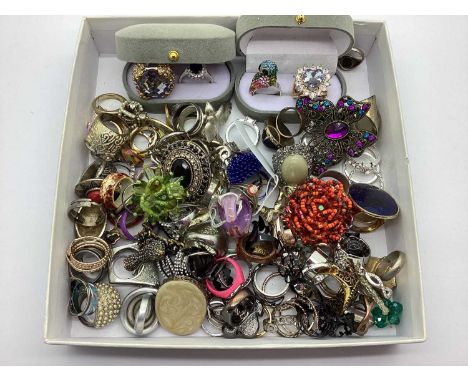 A Large Collection of Assorted Costume Dress Rings, including two double ring boxes.