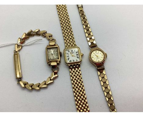 A Vintage 9ct Gold Cased Ladies Wristwatch, to (non gold) heart style bracelet; together with a modern Rotary ladies wristwat