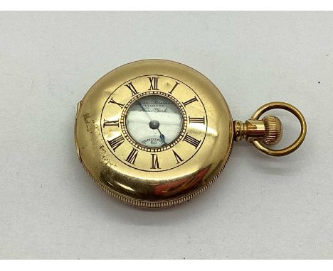 Lever Brothers New York; A Half Hunter Cased Pocketwatch, the signed white enamel dial with black Roman numerals (crack to di