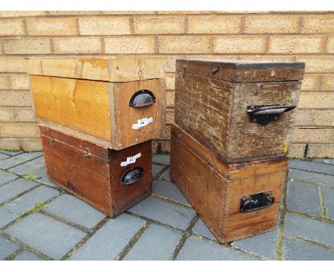 A collection of tools and vintage wooden boxes (two marked G.P.O) and similar. [4]