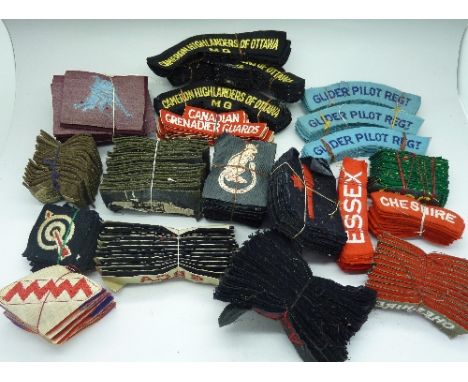 World War II military uniform patches; 24 x 7th Armoured Division, Desert Rats, 28 x Cameron Highlanders of Ottawa MG, 12 x C