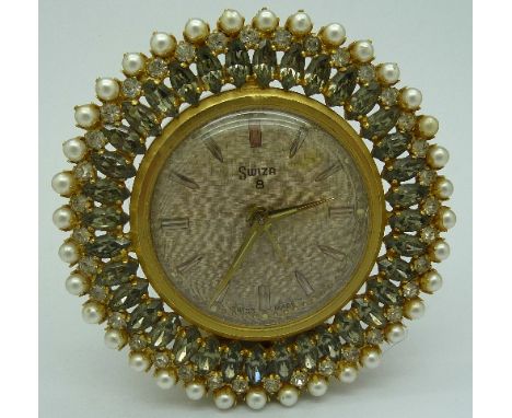 A Swiza 8-day alarm clock, height 8.5cm