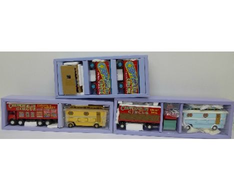 Three Corgi Classics Chipperfields Circus model vehicles; Foden Closed Pole Truck, Scammell Highwayman with two trailers and 