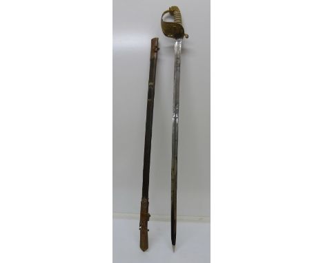 A Victorian British officer's naval sword and scabbard, length of blade 80cm