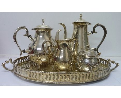 A four piece plated tea service with gallery tray