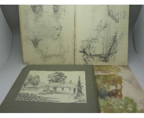 Robert Lyon, (1874-1978), a collection of landscape and portrait drawings and sketches, some damp stained