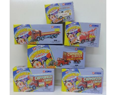Six Corgi Classics Chipperfields Circus model vehicles, all boxed