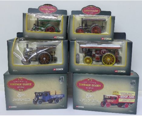 Six Corgi Vintage Glory of Steam models; two Foden, two Fowler B6 and two Garrett, all boxed
