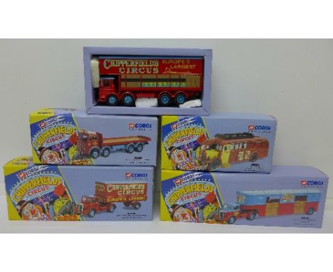 Five Corgi Classics Chipperfields Circus model vehicles, all boxed