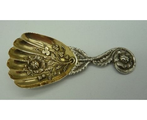A Victorian silver caddy spoon, Sheffield 1856, by Martin Hall & Co.